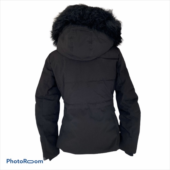 Nicole Miller Black Fur Trim Black Hooded Jacket - Picture 4 of 7